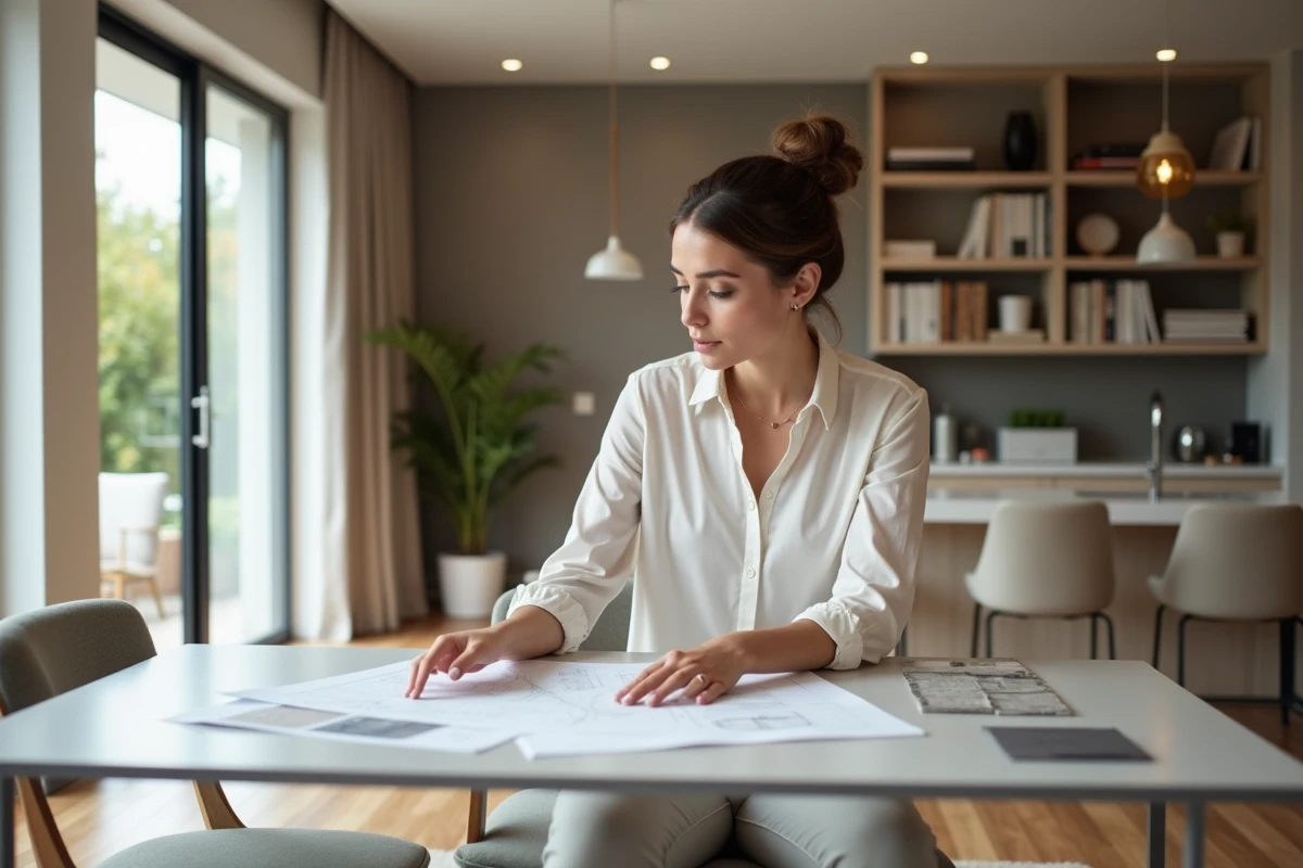 Jeune femme examinant des échantillons de carrelage