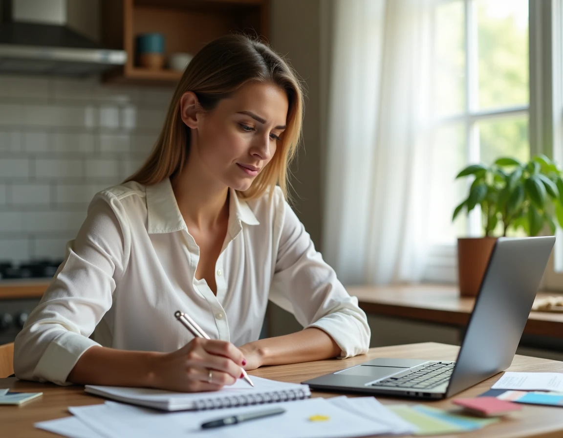 Femme consultant un site de travaux maison pour planifier son budget rénovation