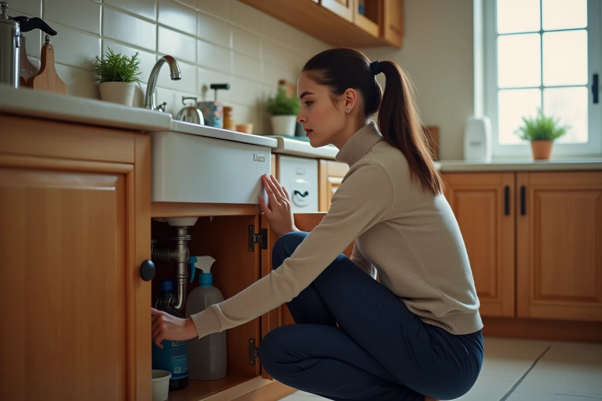 Jeune femme inspecte sous l