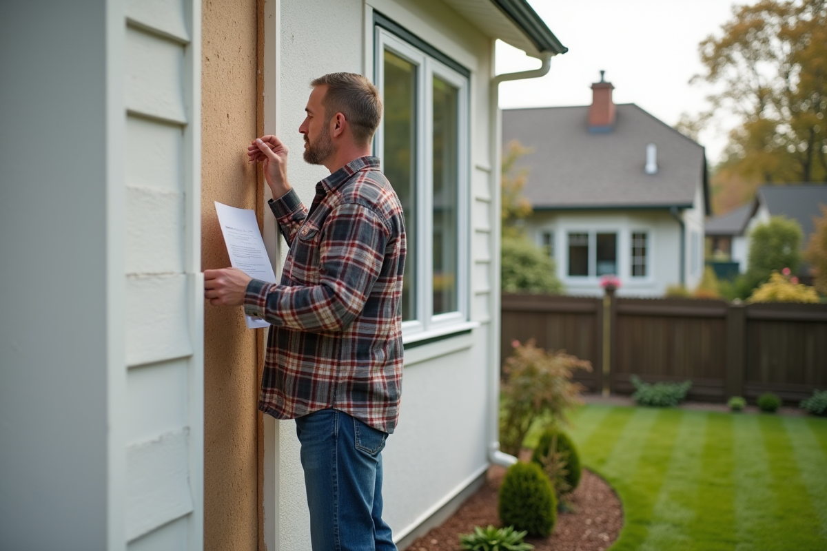 Homme examinant des panneaux d'isolation extérieure