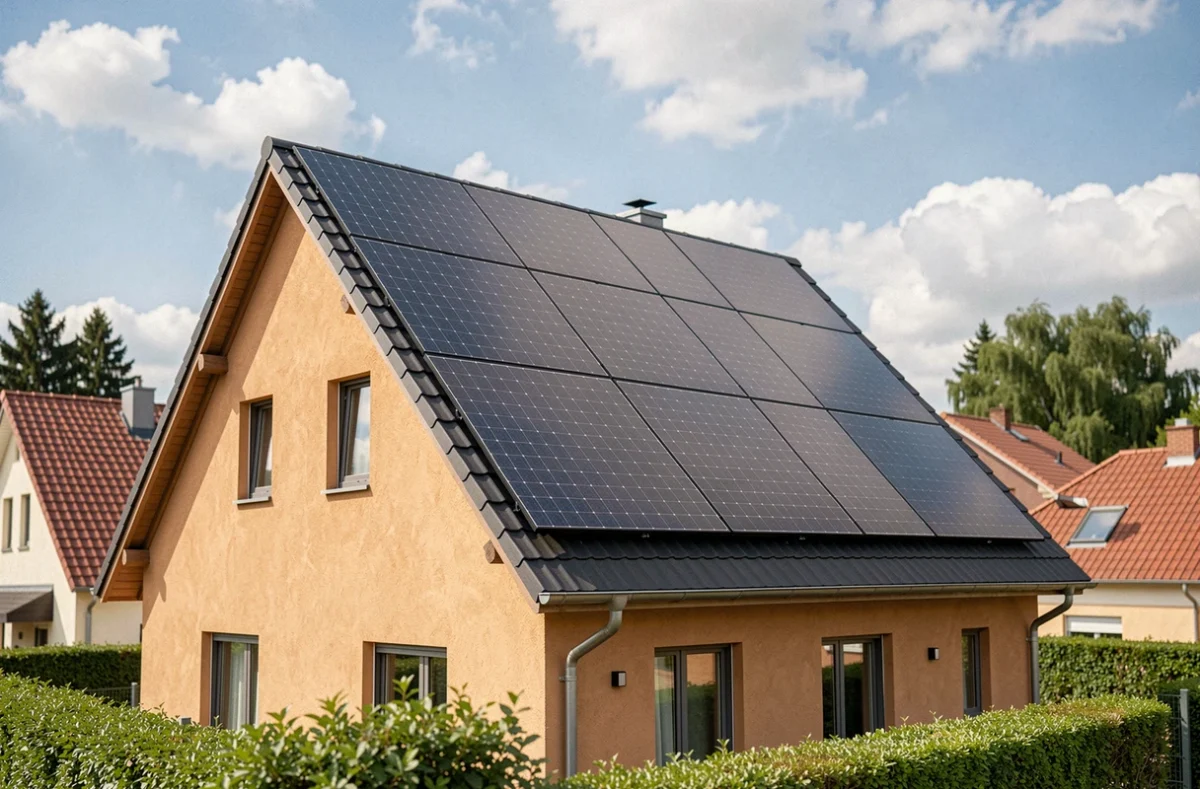 Kit solaire autoconsommation 4 panneaux installé sur le toit d'une maison individuelle