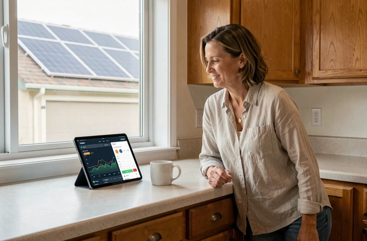 Suivi de production d'énergie solaire en autoconsommation sur tablette dans une cuisine